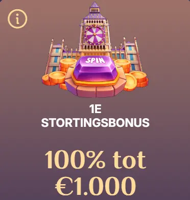 Eerste stortingsbonus van 100% tot € 1.000 met 25 free spins