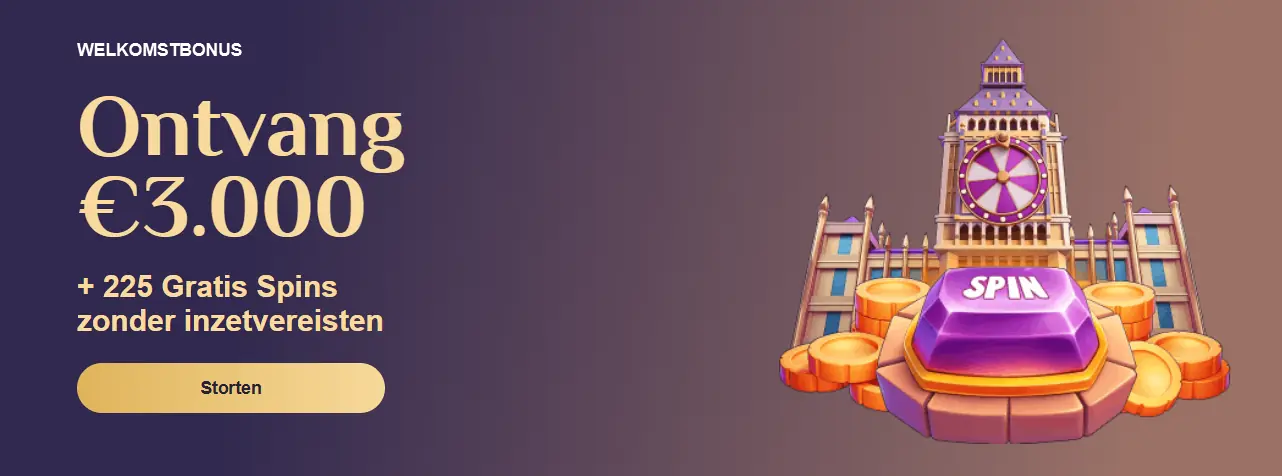 Welkomstpakket tot € 3.000 en 225 free spins bij Spinchester Casino